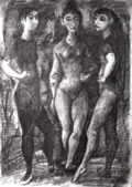 Tre ballerine, anni ’50, matita su carta, Bologna, Galleria Cinquantasei